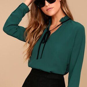 Lulus Tea Shop Teal Blue Long Sleeve Top Green - Size XS
